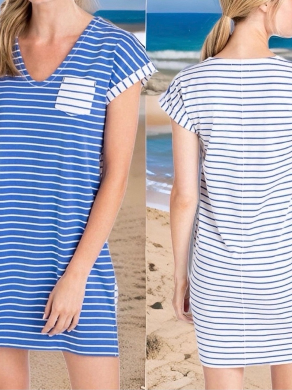 Vineyard Vines Blue and White Striped V‑Neck T Shirt Dress - Picture 2 of 8